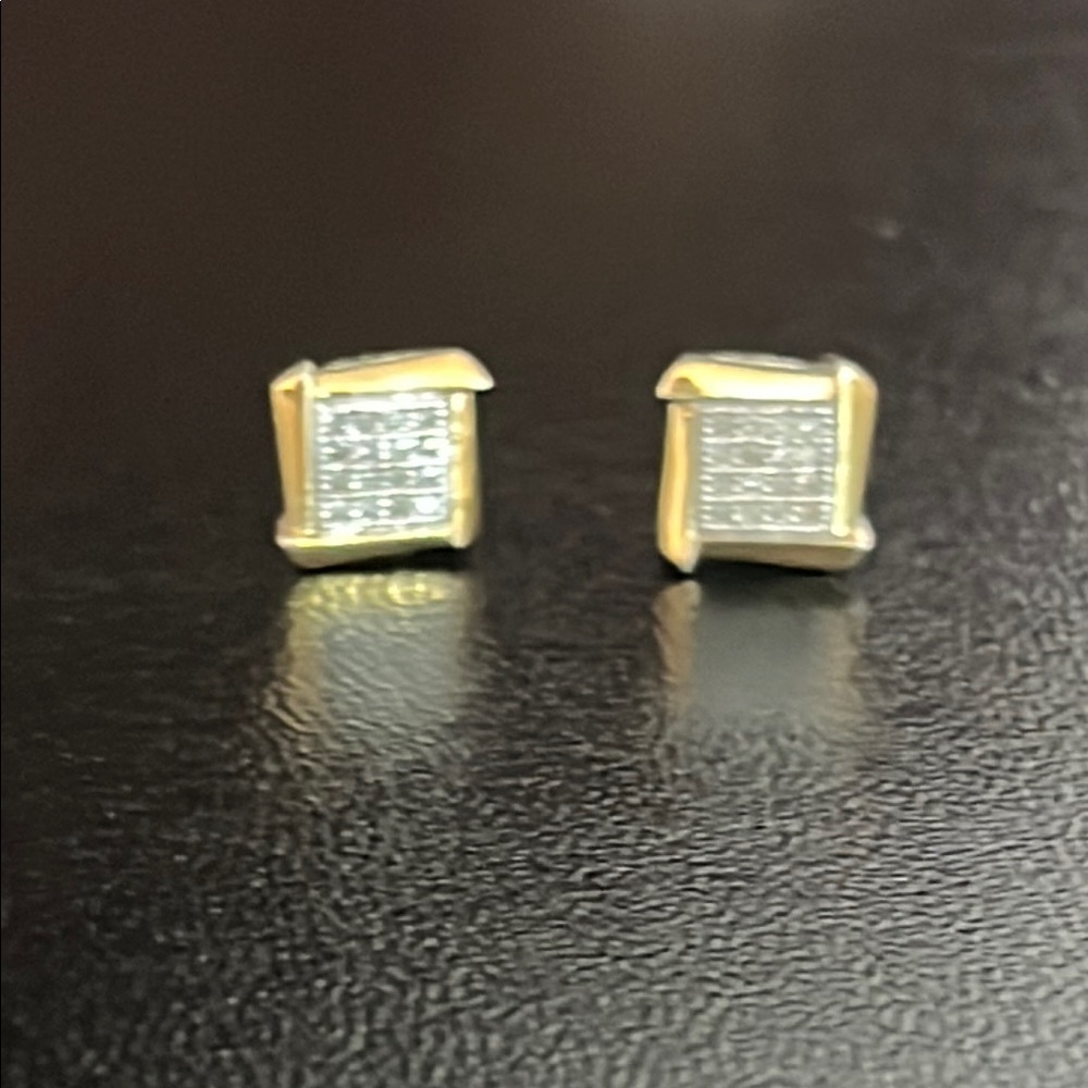 Gold and Silver Square Stud Earrings with Pavé Design